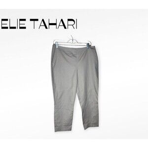 NWOT Eli Tahari Hazel Straight Capri Pants Women's Beige Dress Slacks Flat Front